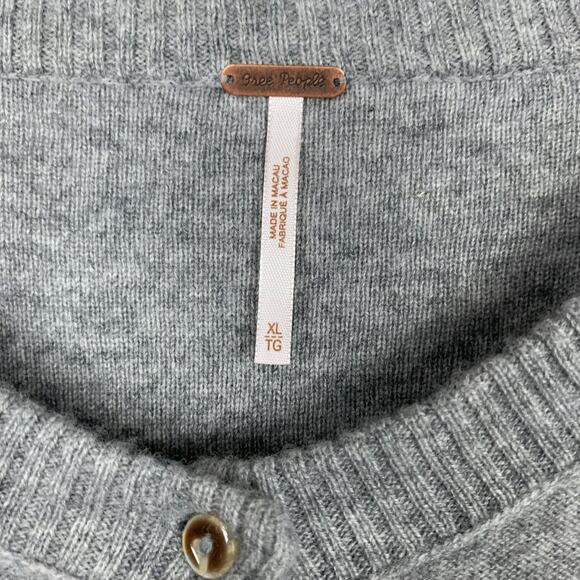 Free People Nocturnal Cardigan Sweater Grey Wool Cashmere Button Front Womens XL - Picture 4 of 9